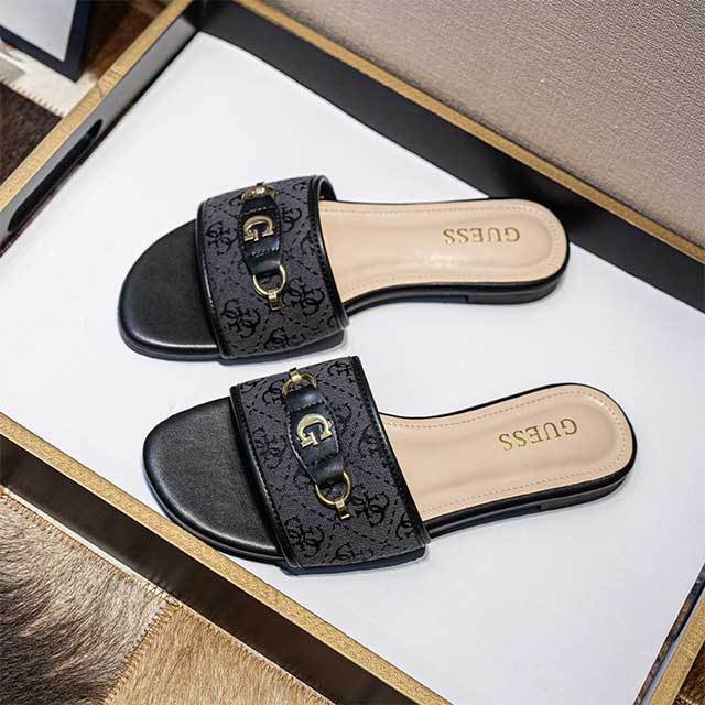 Chic Matel Letter Flat Slides