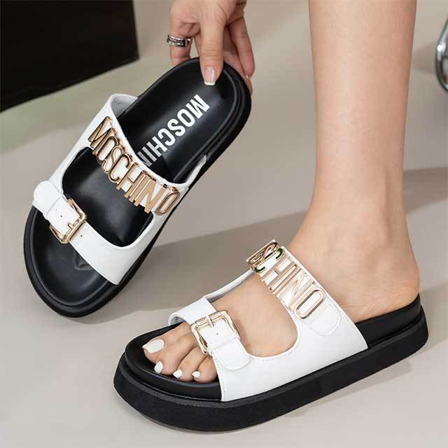 Adjustable Straps Open Toe Flat Slippers