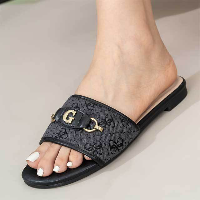 Chic Matel Letter Flat Slides