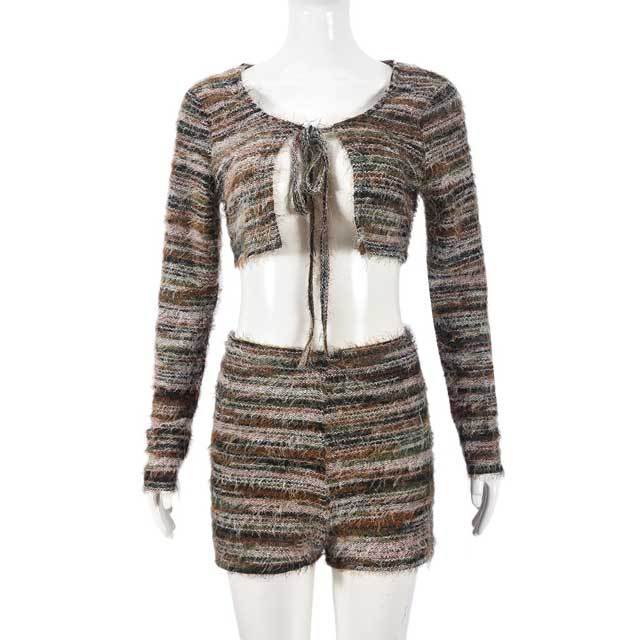 Knit Tied Top Casual Short Set