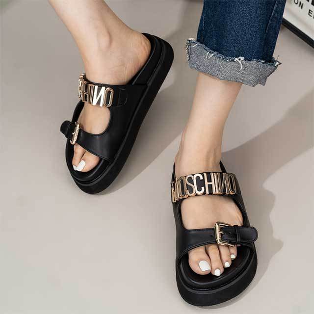 Adjustable Straps Open Toe Flat Slippers