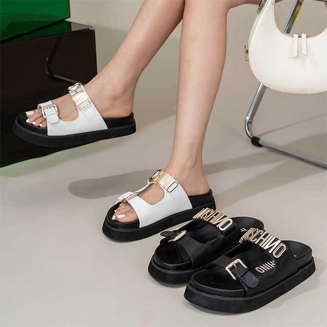 Adjustable Straps Open Toe Flat Slippers