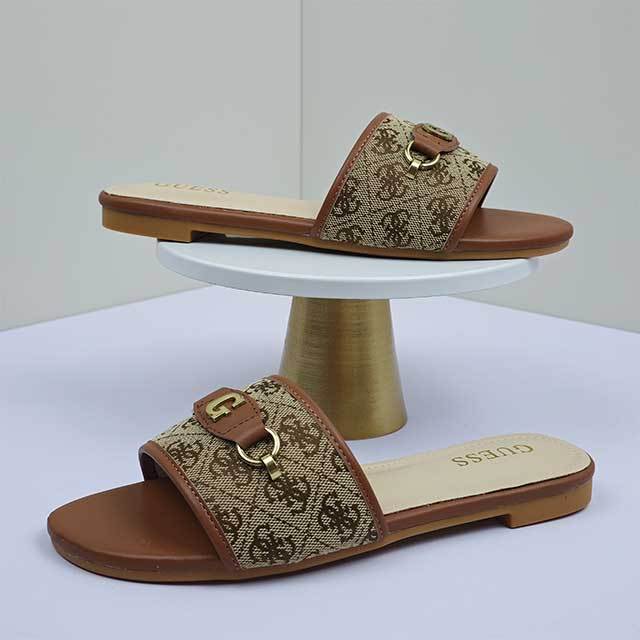 Chic Matel Letter Flat Slides