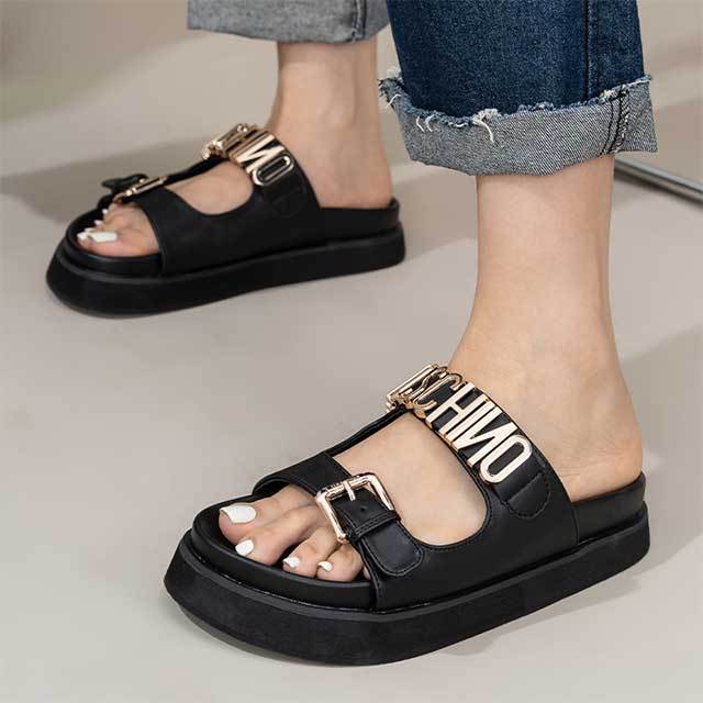 Adjustable Straps Open Toe Flat Slippers