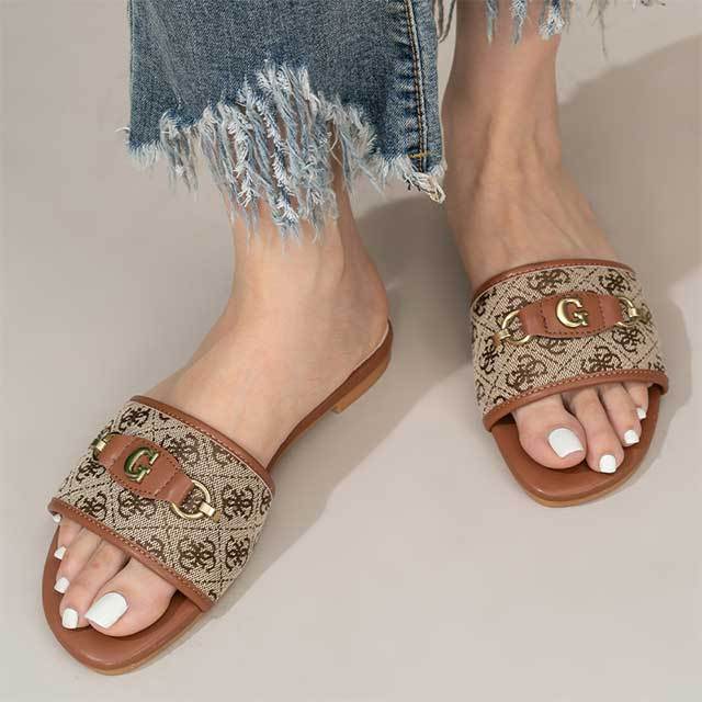 Chic Matel Letter Flat Slides