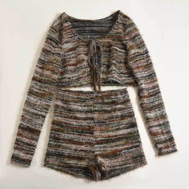 Knit Tied Top Casual Short Set
