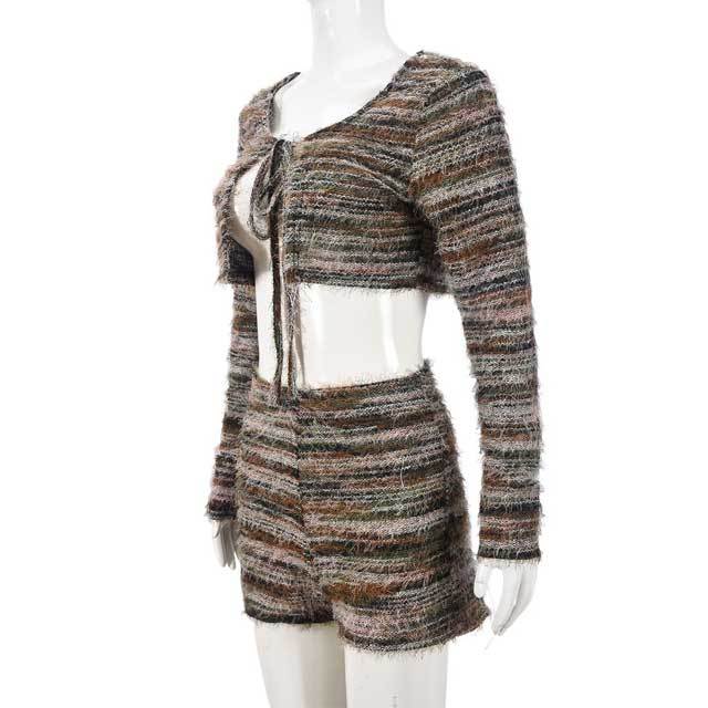 Knit Tied Top Casual Short Set