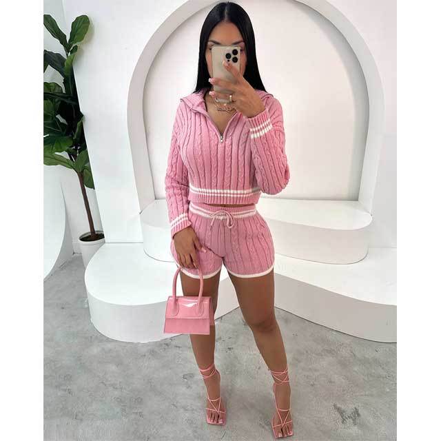 Knit Drawstring High Waist Short Set