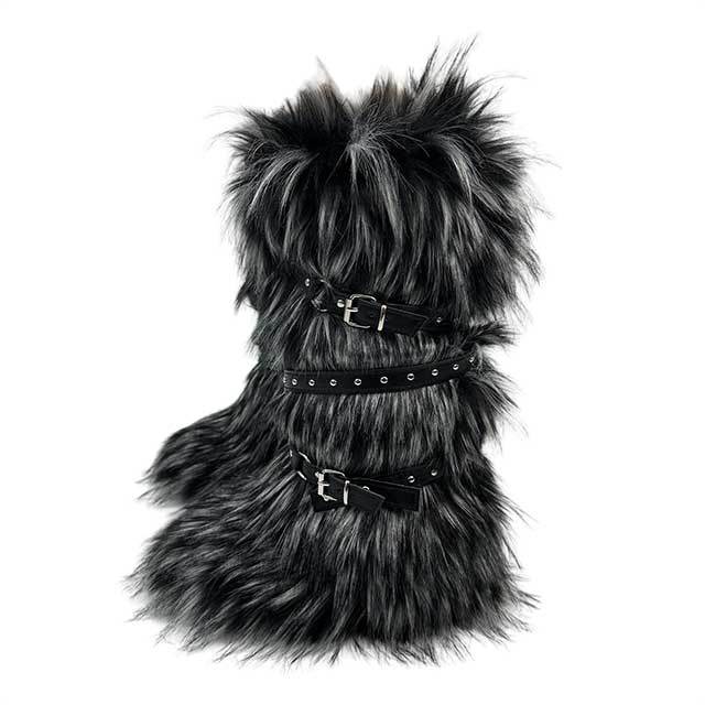 Cross Belt Buckle Warm Furry Knee High Boots