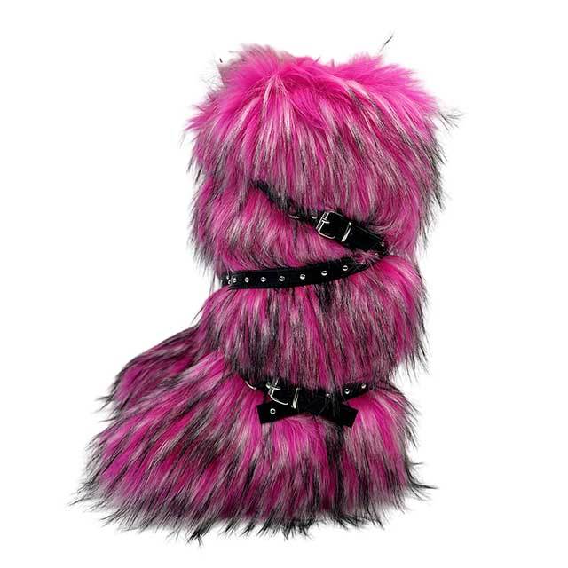 Cross Belt Buckle Warm Furry Knee High Boots