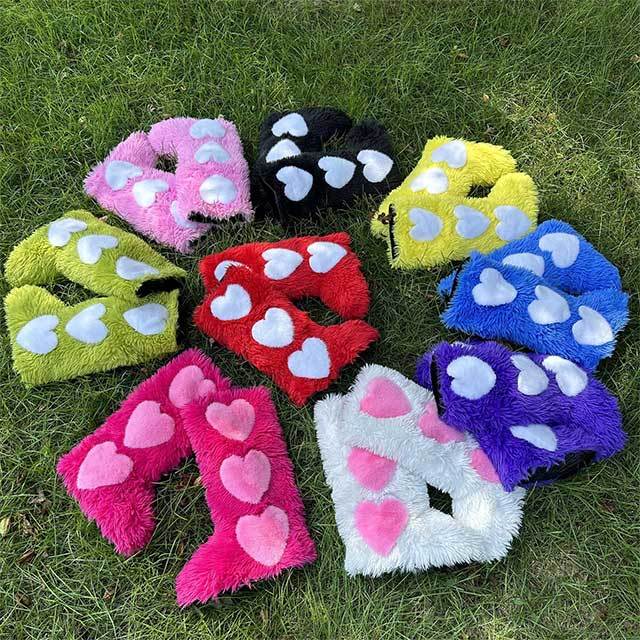 Heart Design Flat Fuzzy Boots