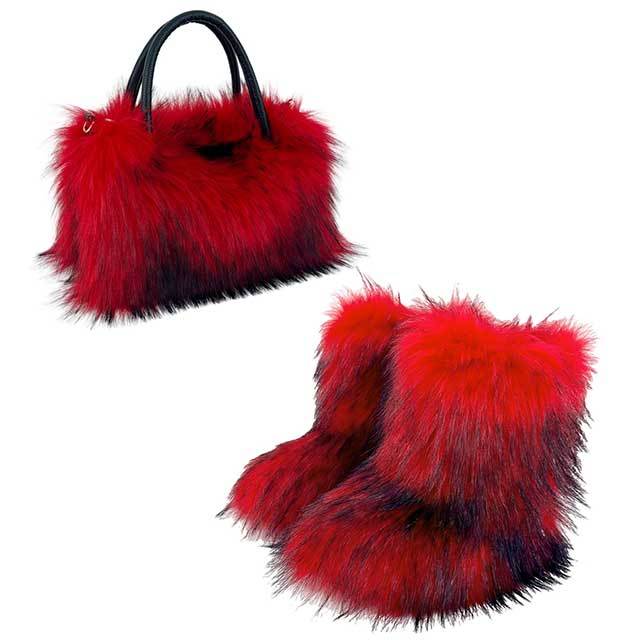 Faux Fur Matching Boots And Bag Set