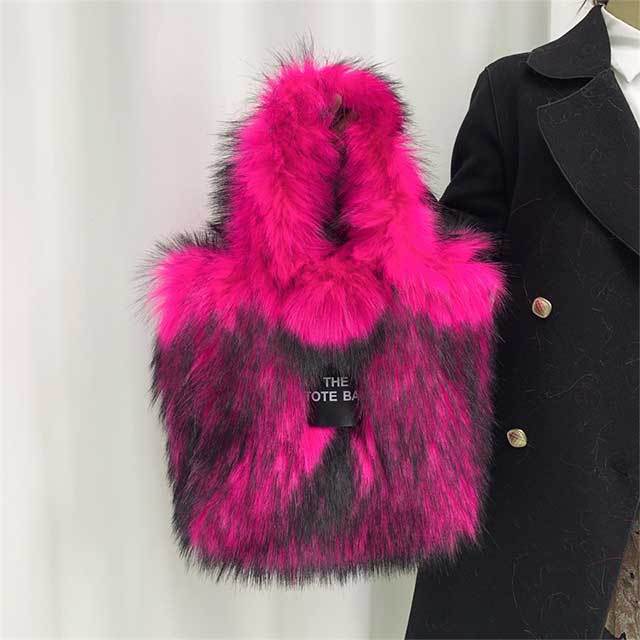 Large Capacity Fluffy Faux Fur Crossbody Handbag