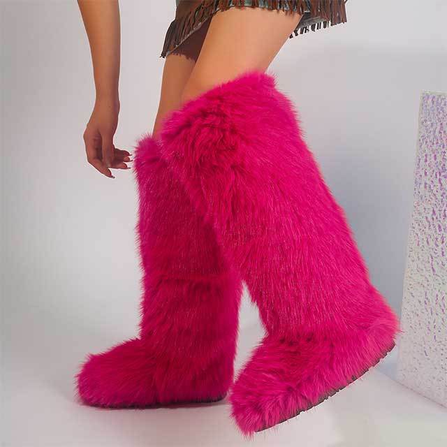 Plush Faux Fur Knee High Boots
