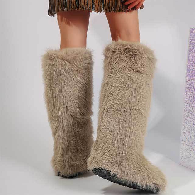 Plush Faux Fur Knee High Boots