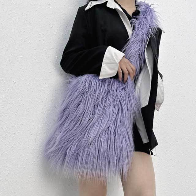 Candy Color Fuzzy Shoulder Bag