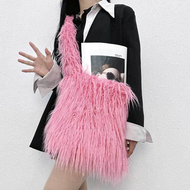 Candy Color Fuzzy Shoulder Bag