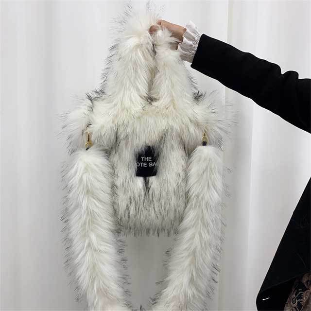 Large Capacity Fluffy Faux Fur Crossbody Handbag