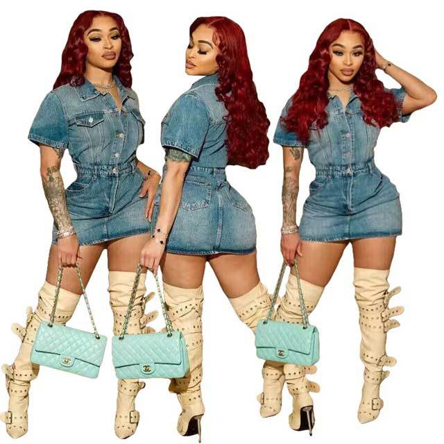 Denim Short Sleeve Cargo Dress