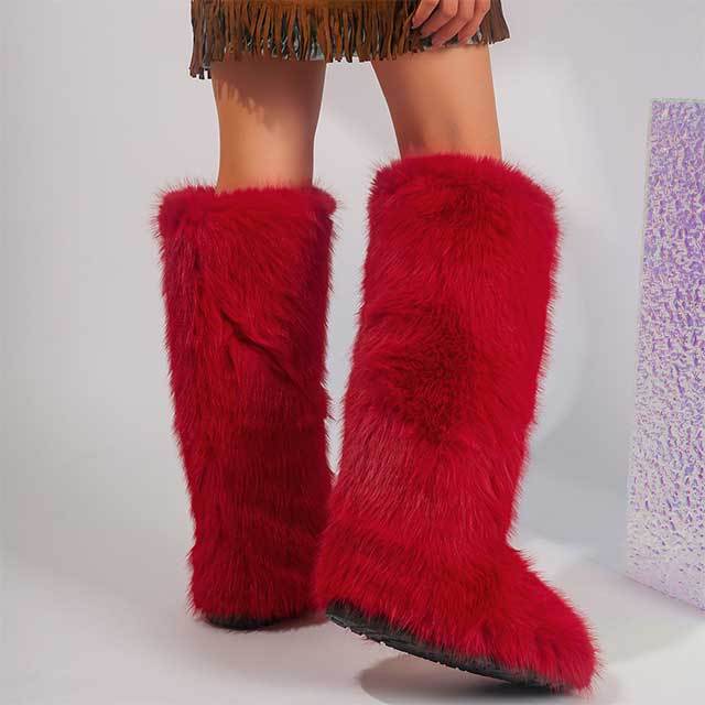 Plush Faux Fur Knee High Boots