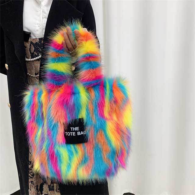 Large Capacity Fluffy Faux Fur Crossbody Handbag