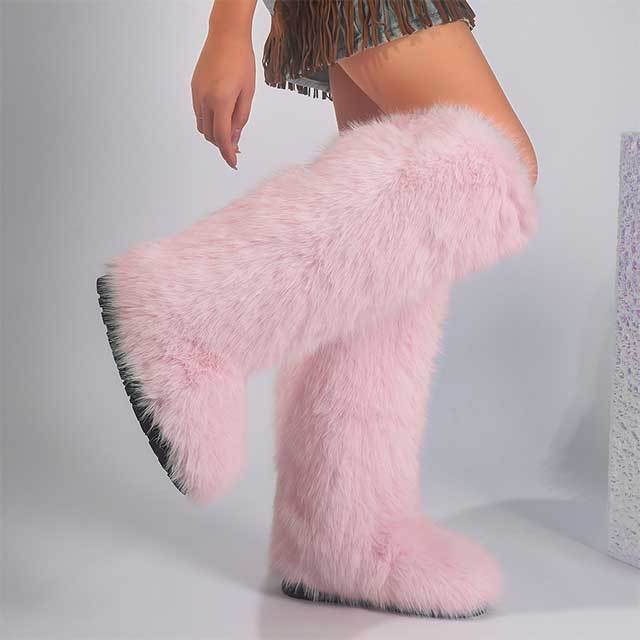 Plush Faux Fur Knee High Boots