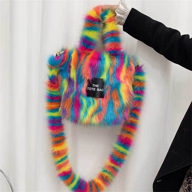 Large Capacity Fluffy Faux Fur Crossbody Handbag