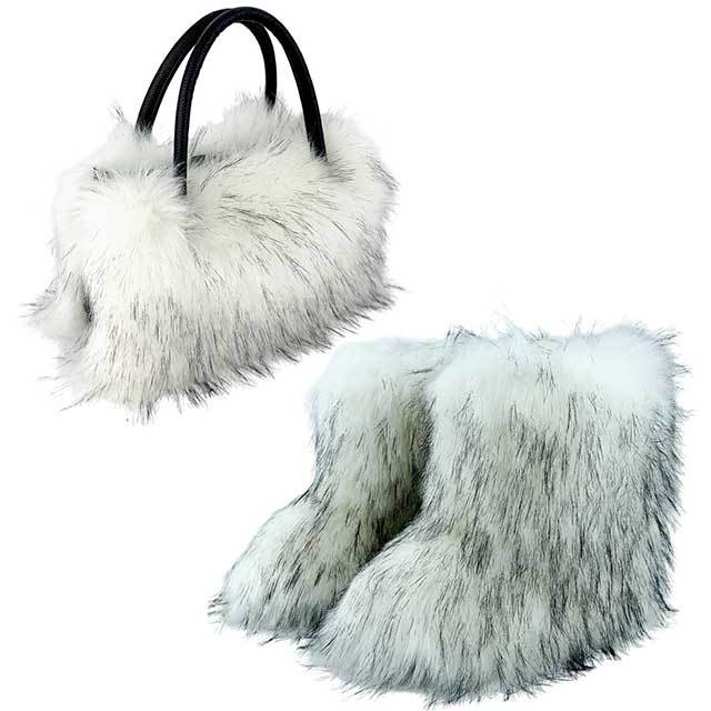 Faux Fur Matching Boots And Bag Set