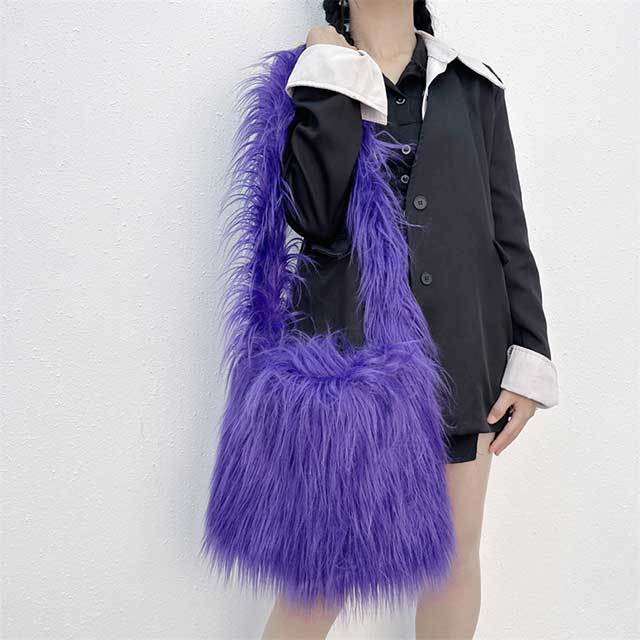 Candy Color Fuzzy Shoulder Bag