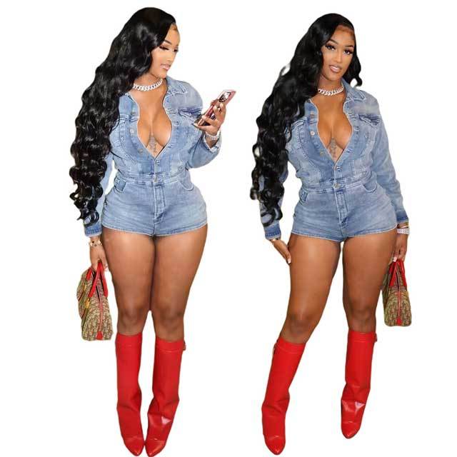 Denim Button Cargo Romper