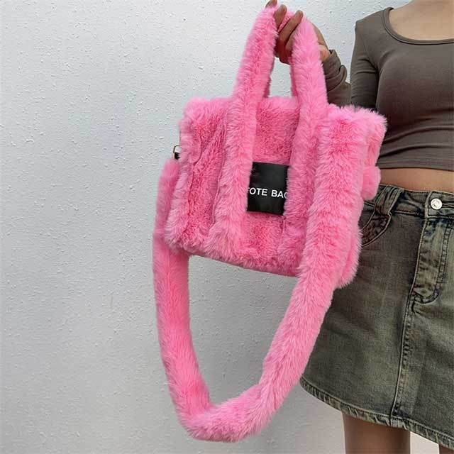 Candy Color Plush Crossbody Bag