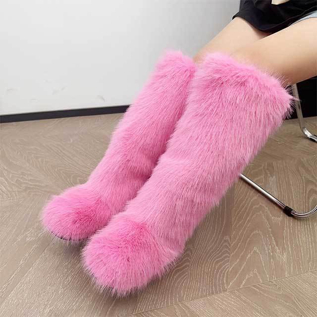 Plush Faux Fur Knee High Boots