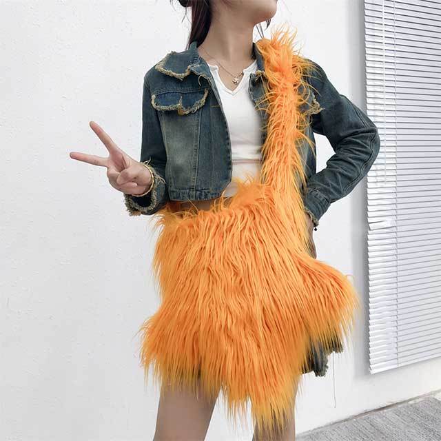 Stars Design Fuzzy Shoulder Bag