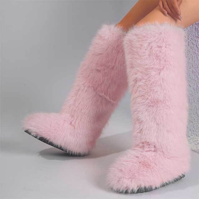 Plush Faux Fur Knee High Boots