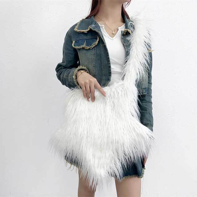 Stars Design Fuzzy Shoulder Bag