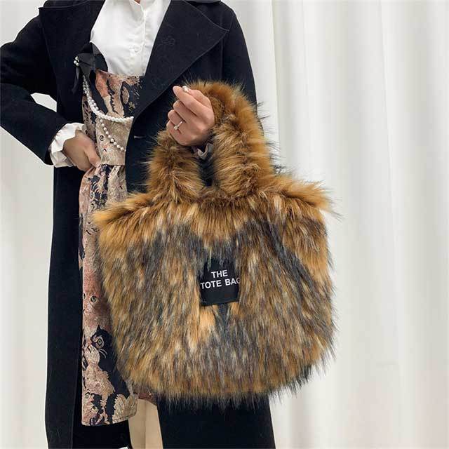 Large Capacity Fluffy Faux Fur Crossbody Handbag