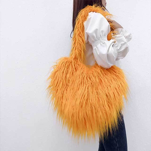 Plush Ladies Heart Shaped Shoulder Bag