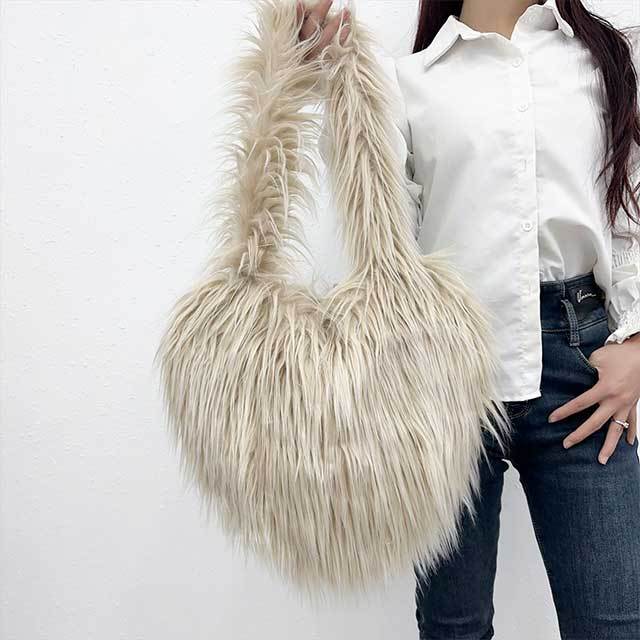 Plush Ladies Heart Shaped Shoulder Bag