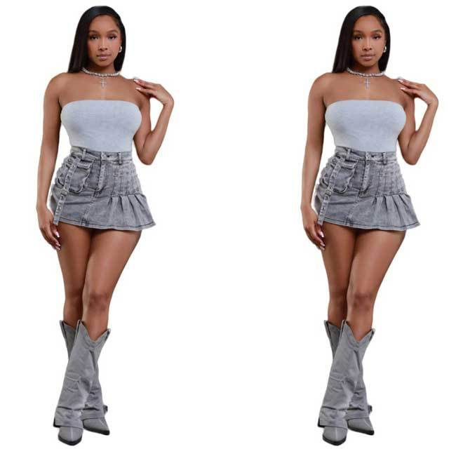 Denim Pleated Cargo Shorts