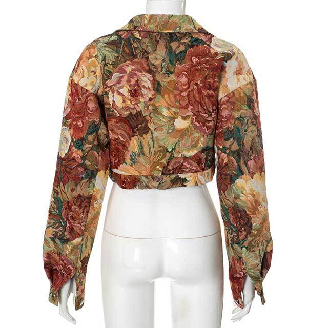 Vintage Jacquard Crop Cardigan Jacket