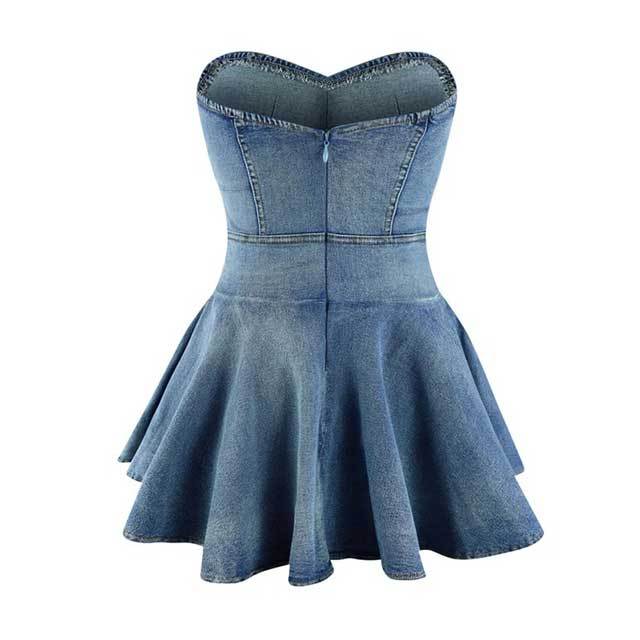 Denim Strapless Ruffle Dress
