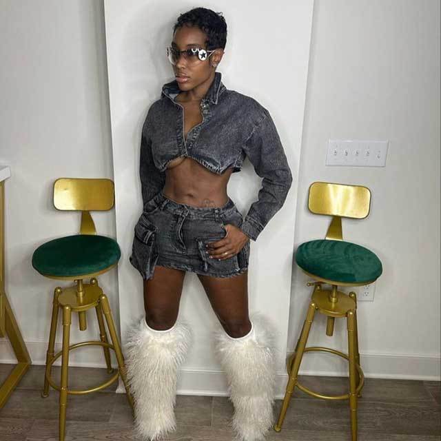 Denim Crop Jacket Top Cargo Skirt Set