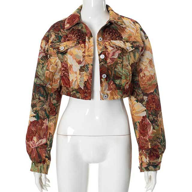 Vintage Jacquard Crop Cardigan Jacket