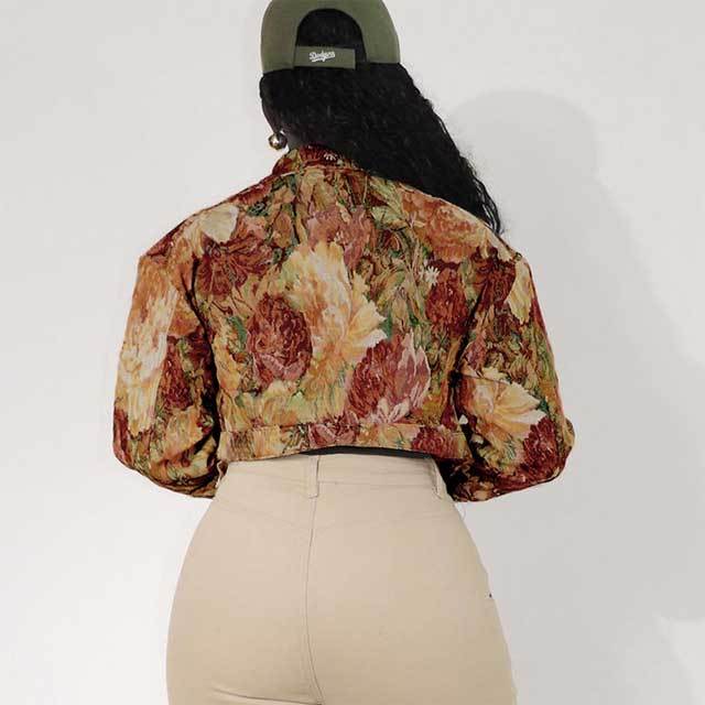 Vintage Jacquard Crop Cardigan Jacket