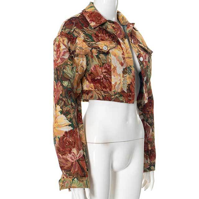 Vintage Jacquard Crop Cardigan Jacket
