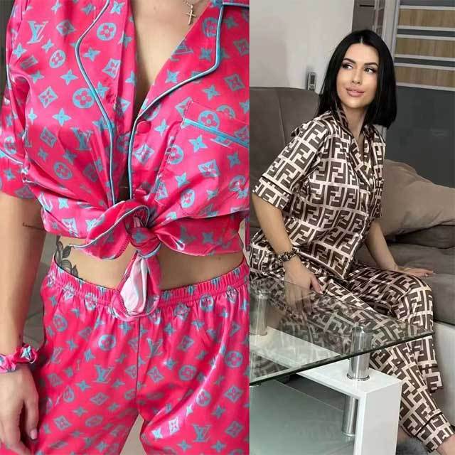Printed Silk Casual Two Piece Pajamas