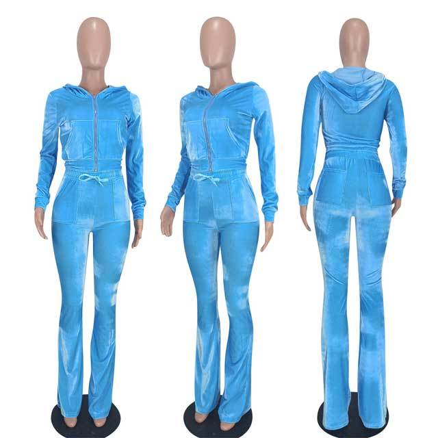 Velvet Hooded Top Casual Pants Set
