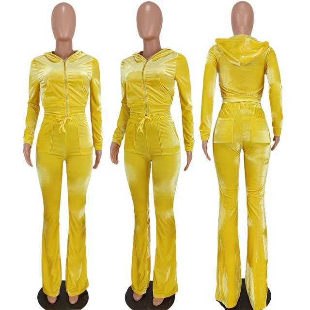 Velvet Hooded Top Casual Pants Set