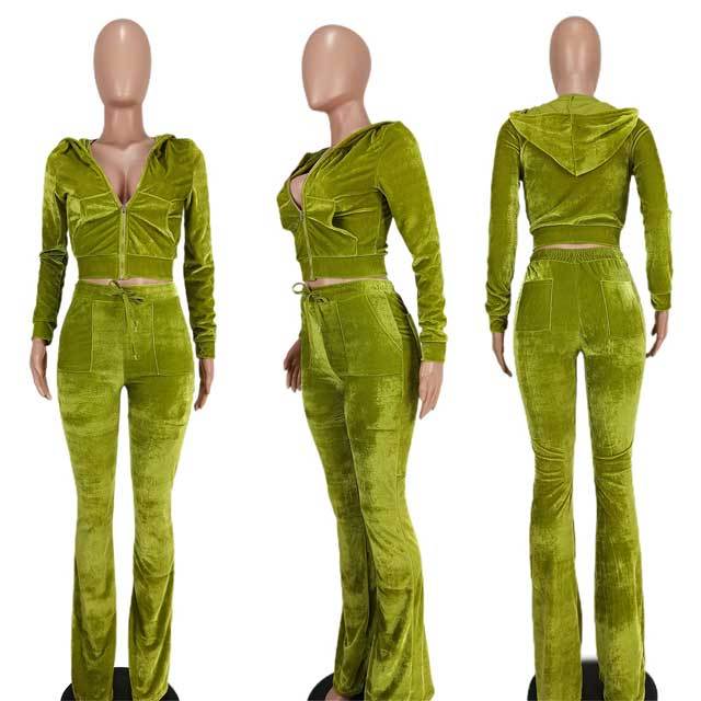 Velvet Hooded Top Casual Pants Set