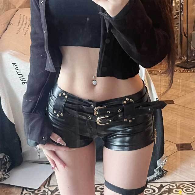 Knit Broken Top Leather Short Set